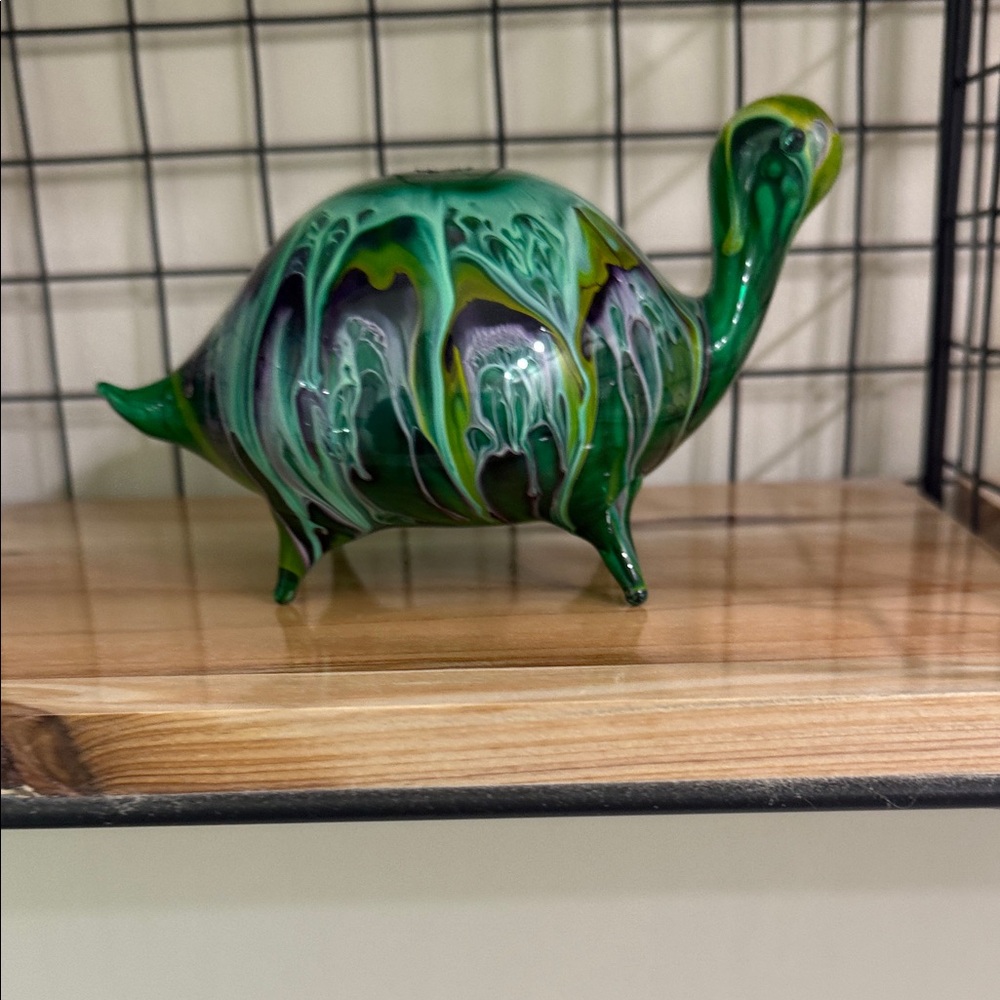 Green and Purple Glass Art Dinosaur